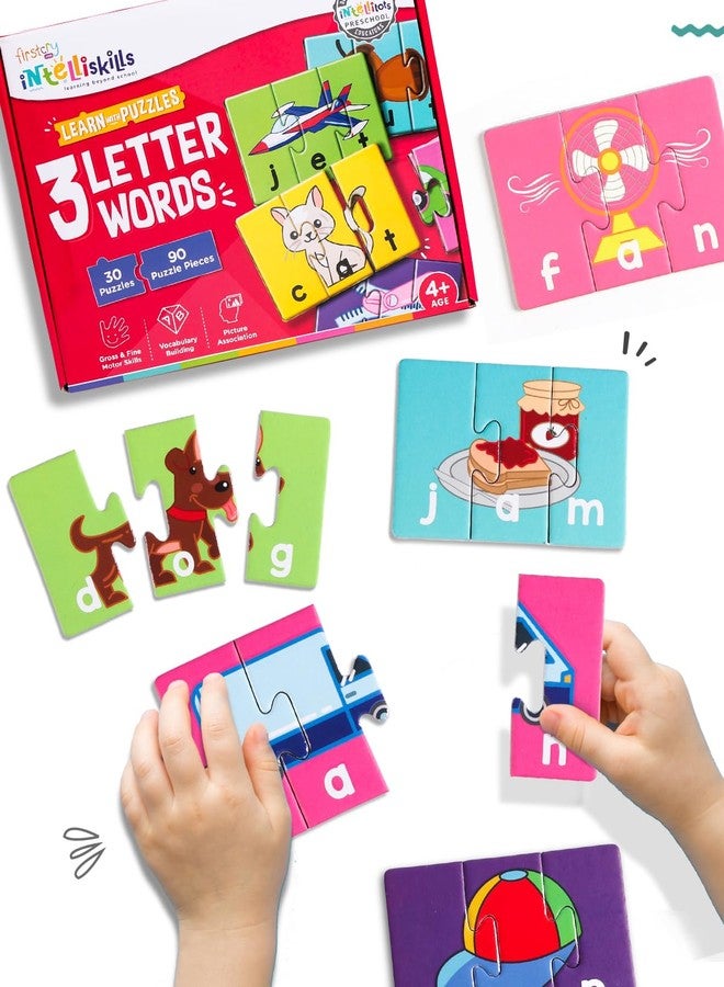 FIRSTCRY INTELLISKILLS لعبة تركيب الصور FIRSTCRY INTELLISKILLS المميزة، 90 قطعة، كلمات من 3 أحرف | تعلم التهجئة | 30 كلمة من ثلاثة أحرف، صور ملونة جميلة | لعبة تركيب صور للأطفال من عمر 4 سنوات فما فوق، هدية مثالية - Image 1